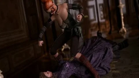 Futanari 3D fantasy: Redhead Dickgirl Filled With cum Her Girlfriend' face hole