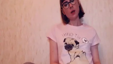 attractive Russian tranny In Glasses Strokes Her petite penis