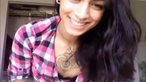 brunette hair Ladyboy Tastes Her cum