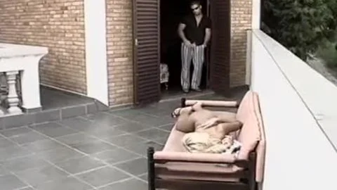 young Fair-haired shelady Melissa Merlin With large Jugs Is Fond Of Having Peanut Butter At The Patio